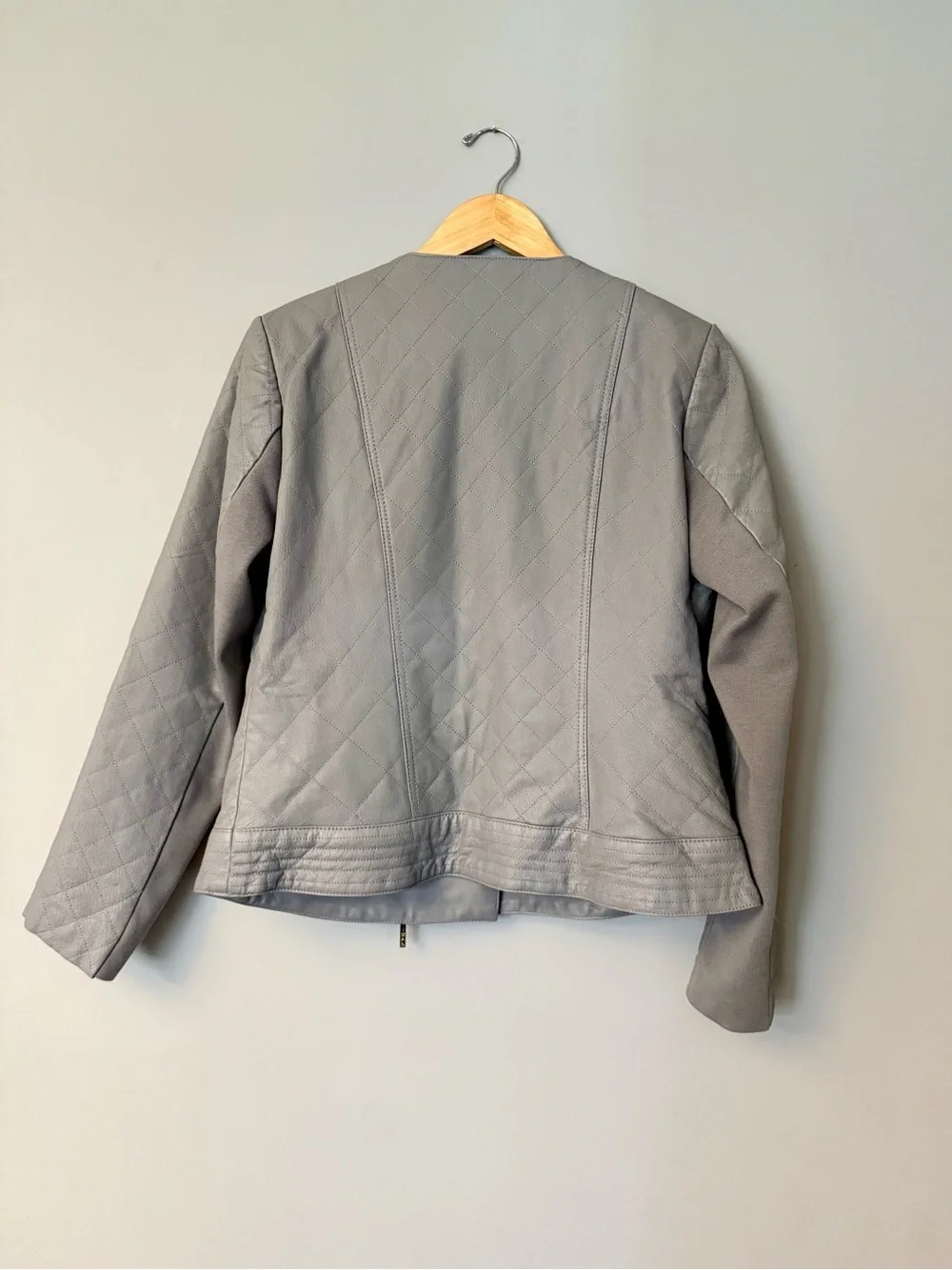 IMAN Gray Quilted Asymmetrical Leather Jacket
